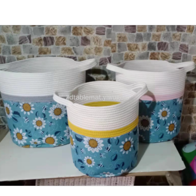 Canvas Printing Dirty Clothes Basket Woven Rope Laundry Basket Cotton and Linen Storage Bucket Portable Laundry Basket