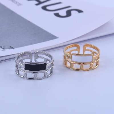 European and American Oil Dripping Vintage Stainless Steel Ring Female Ins Non-Fading 18K Gold Plating Ring Titanium Steel Open-End Ring Wholesale