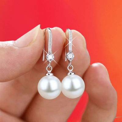 2021 S925 Silver Pearl Earrings Korean Long Red Bridal Earrings Ins Style Female Simple and Elegant Earrings