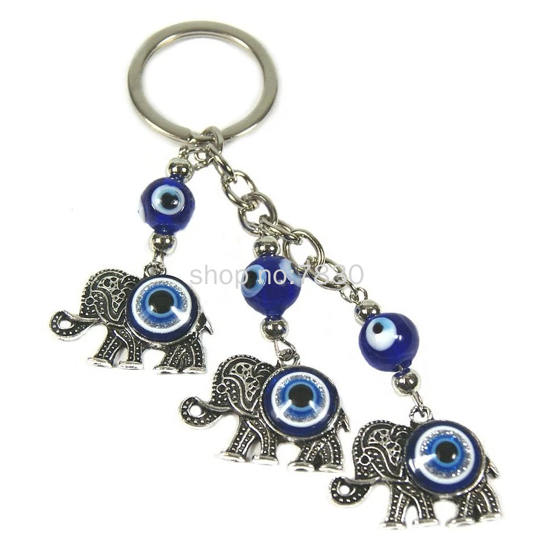 蓝眼睛三个大象钥匙扣 旅游工艺品厂家直销 evil eye keychain