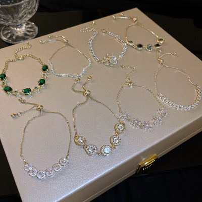 Set Diamond Bracelet Korean Pull Super Flash Bracelet Online Influencer Refined Emerald Zircon Bracelet for Women