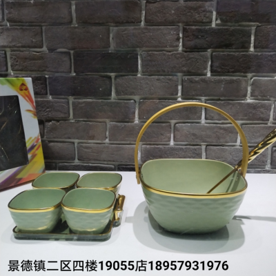 Stockpot Casserole Embossed Gold-Plated Set Foreign Trade New Fruit Green Soup Spoon Soup Bowl Tray Kitchen Supplies