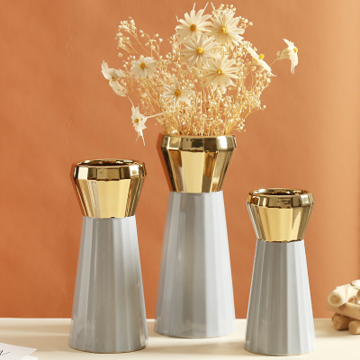 Golden Edge Fresh Light Luxury Electroplated Ceramic Vase Flower Flower Arrangement Domestic Ornaments Artificial Flower Hydroponic Glass