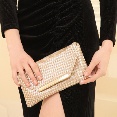 Spot 2022 New Cross-Border European and American Aluminum Sheet Rhinestone Envelope Dinner Bag Banquet Metal Flash Clutch Evening Bag