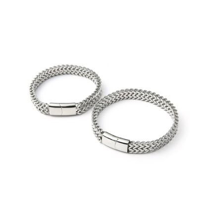 European and American Fashion Accessories Titanium Steel Bracelet Men's Bracelet Stainless Steel Woven Square Positive and Negative Chain Magnetic Buckle Bracelet