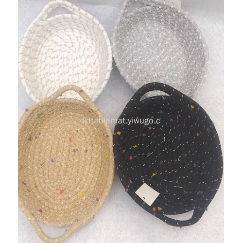 Splicing Cotton Thread Bread Basket Oval Foldable Fork & Knife Storage Basket Storage Bucket Portable Laundry Basket