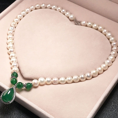 Wholesale Natural Freshwater Pearl Necklace S925 Silver Embeded Jade Pith Buddha Gourd Set Mother's Day Gift to Give Mom