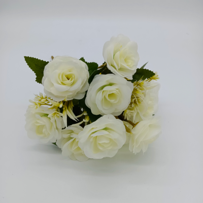 Factory Direct Sales Autumn Rose Engineering Artificial Flower Fake Plastic Flowers Silk Flower Wedding Small Handle Foreign Trade Floriculture Soft Outfit