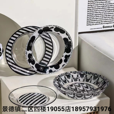 Glass Plate Ceramic Tableware Fruit Plate Dim Sum Dish Pizza Plate Tray Dish Kitchen Supplies Export Tray