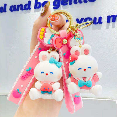 Spot White Rabbit PVC Flexible Glue Keychain Backpack Pendant Car Shape School Bag Hanging Ornaments Bunny Doll