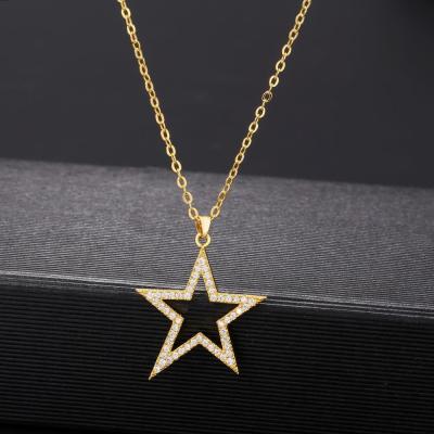 2022 New Five-Pointed Star Element Necklace Copper Plated Real Gold Inlaid Zircon Jewelry Trend Ear Clip Five-Pointed Star