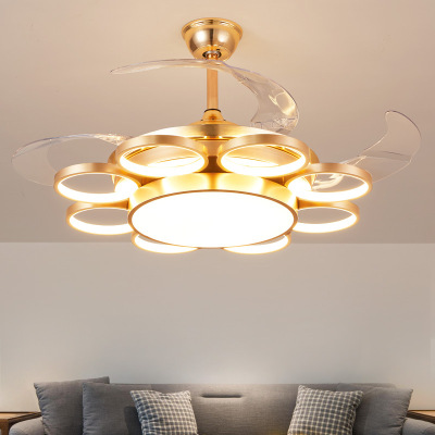 Light Luxury Nordic Simple Invisible Fan Lamp Lamp in the Living Room Bedroom Dining Room Ceiling Fan Lights Creative Chandelier Post-Modern Lamps
