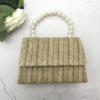 Summer 2021 New Straw Bag Pearl Chain Dinner Bag Fashion Fashion Clutch Chanel's Style Women's Bag Straw Bag Magnetic Snap
