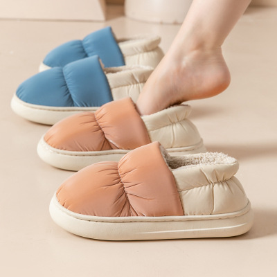 Waterproof Vamp Cotton Slippers Women 2022 New Thick Bottom Winter Cute Household Home Indoor Warm Slippers Men