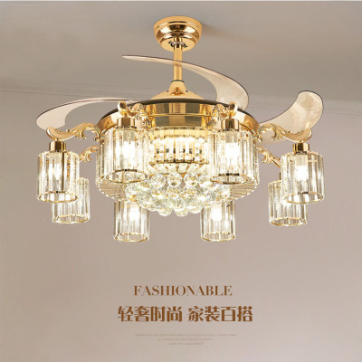 European Crystal Invisible Fan Lamp Led Living Room Chandelier Bedroom Dining Room Ceiling Fan Lights Nordic Light Luxury Ceiling Luminaire Surface Mounted Luminaire