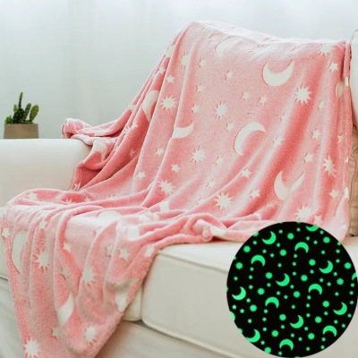 Double Luminous Cover Blanket Flannel Blanket Star Moon Fluorescent Coral Fleece Air Conditioning Blanket Children Lunch Break Sleeping Blanket
