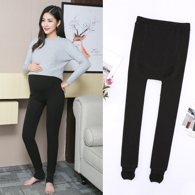 Pregnant Women Leggings Fall and Winter Outer Wear plus Size Colorful Cotton plus Velvet Maternity Pants Adjustable Warm Female Step-on Cotton Pantyhose
