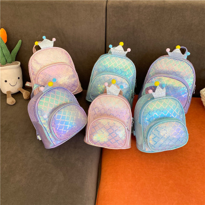 Children's Kindergarten Backpack Cute Princess Laser Crown Backpack Shimmer Sequins Lace Baby Girl Backpack