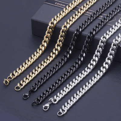 Popular Cuban Link Chain Hiphop Men's and Women's Necklace Bracelet Trendy Ins Encrypted Arc Vacuum Electroplating 18K