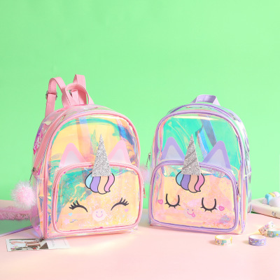 New Unicorn Transparent Bag Cartoon TPU Children's Laser Colorful Backpack Girls' Spring Outing Schoolbag