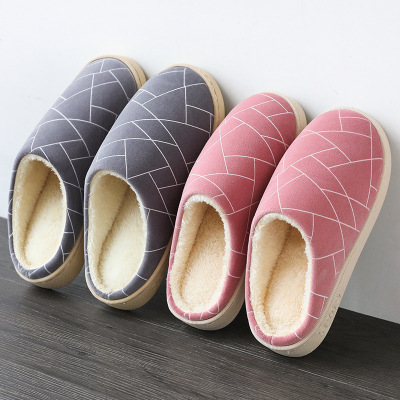 2022 Autumn and Winter Simple Hotel Women's Thick Bottom Home Indoor Couple Hair Slippers Men's Warm Home Cotton Slippers