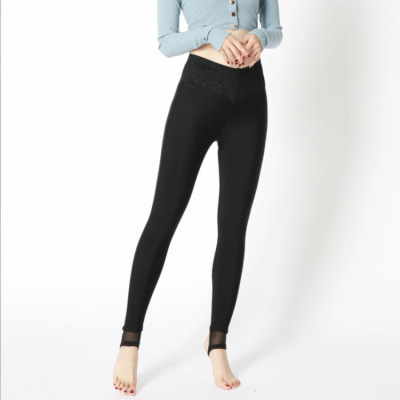 Thickened Fleece-Lined Glossy Warm-Keeping Pants Super Soft High Elastic Stirrup Leggings Slimming High Waist Belly Contracting Base Shiny Pants