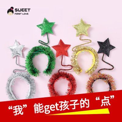 Factory in Stock Wholesale Hairware New Fluffy BBS Baby Headband 5-Color Five-Pointed Star Children's Christmas Headband