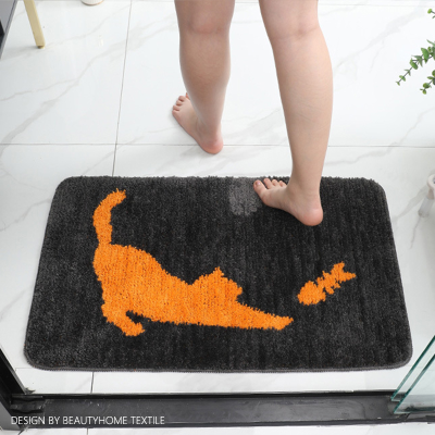 Cartoon Cat Fluffy Floor Mat Hallway Rug Absorbent Bathroom Non-Slip Hallway Entrance Household Bedroom Foot Mat Carpet