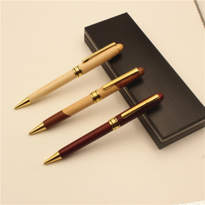 Cross-Border Factory Wholesale Rosewood White Wood Metal Ball Point Pen Business Office Signature Twin Pen Printable Logo