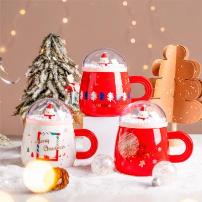 Christmas Cartoon Creative Girl Super Cute Ceramic Cup Couple with Lid Scented Tea Cup Office Coffee Cup Mug