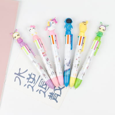 Cartoon Ten-Color Press Multi-Functional Student Press-Type Colorful Ten-Color One Hand Account Special Retractable Ballpoint Pen