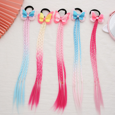 Wholesale Children's Wig Color Braid Girl Gradient Twist Braid Hair Accessory for Ponytail Butterfly Headwear Hair Ring