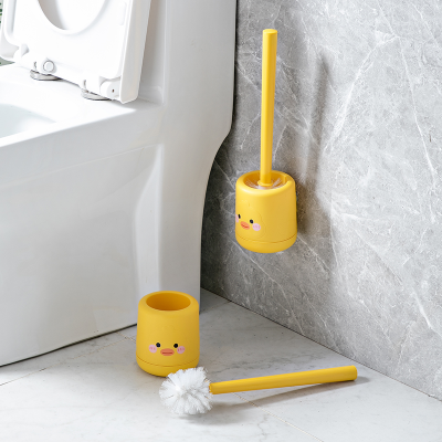 Steel Rod Punch-Free Wall-Mounted Pp Bruch Head Small Yellow Duck Toilet Brush Toilet Brush Toilet Brush with Base