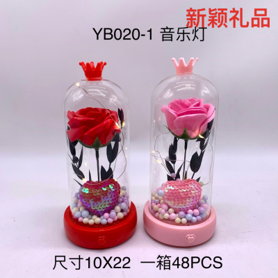 Crown Glass Cover Rose Valentine's Day Gift with Light with Music