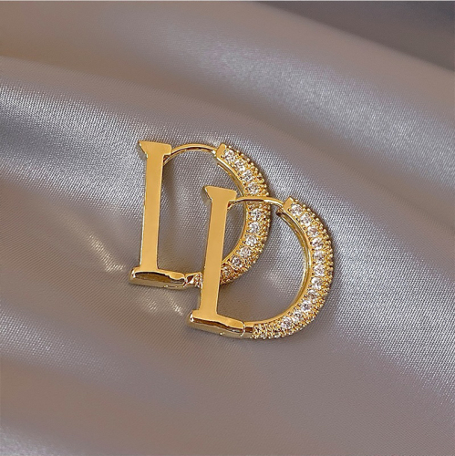 zircon letter d metal ear buckle high-grade earrings female niche design earrings 2022 new fashion jewelry