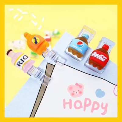Cute Drinks Little Clip Wholesale Binding Storage Student Stationery Clip Journal Book Multifunctional Material Test Paper Clip