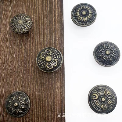 Factory Direct Sales Bronze Carved Antique Wardrobe Drawer European Style Cabinet Door Chinese Retro Single Hole Small Handle