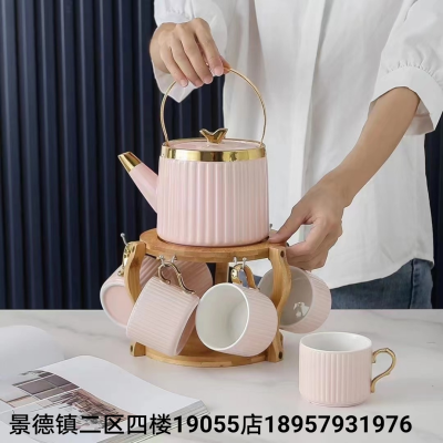 Jingdezhen Ceramic Kettle Drinking Ware Tea Set Tray Saucer Cup Breakfast Cup Coffee Cup Gold Plated