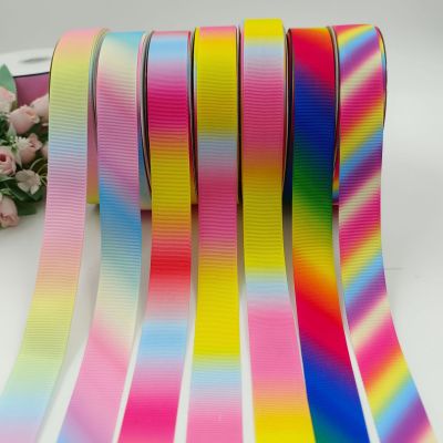 In Stock Wholesale Rainbow Gradient Ribbon Children's Hair Accessories Ribbons Bow Clothing Accessories Ribbon