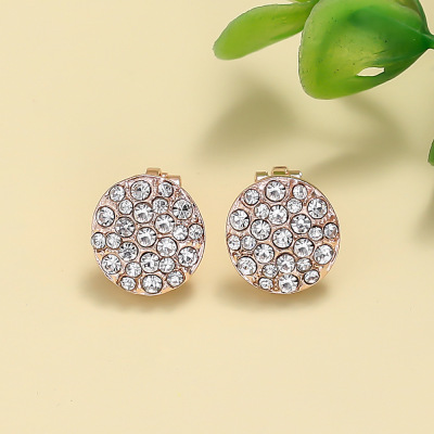 Partysu Design Diamond-Embedded round Ear Clip Female Temperament Elegant Ear Studs Cold Style Non-Piercing Ear Clip