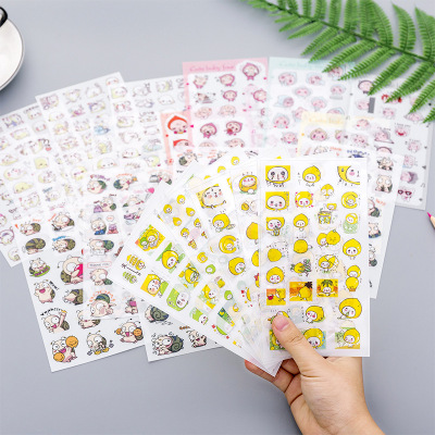 6 Cartoon Journal Stickers Facial Expression Bag Korean Ins Style Children's Cute Creative Waterproof Decorative Stickers Small Pattern