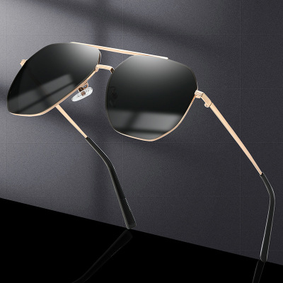 New Fashion Men's Polarized Sunglasses Driving Fishing Metal Sunglasses Trendy Classic Double Beam Aviator Sunglasses