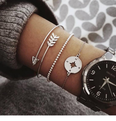 and America Cross Border New Fashion Popular Personalized Street Shot Korean Arrow Compass Women's Set Bracelet Bracelet