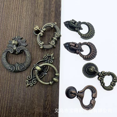 Vintage Wardrobe Pendant Handle European Style Furniture round Pull Ring Chinese Bronze Single Hole Drawer Hanging Ring Handle Antique