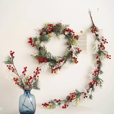  Christmas Garland Artificial Berry Plants Vine Green Red Berry Vine Garden Christmas Decoration Home Accessories Photo 