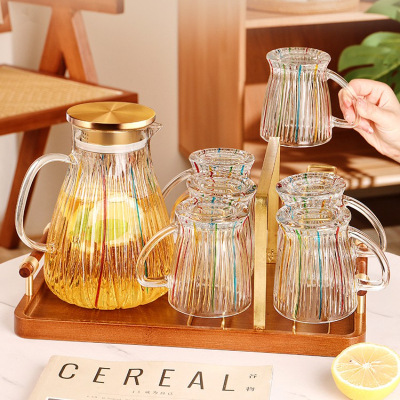 Light Luxury Hand-Painted Glass Good-looking Water Pitcher Painted Household Glass with Handle Set High Temperature Resistant Glass Kettle