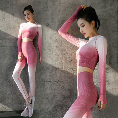 Sports Suit Women's Autumn and Winter 2021 New Internet Celebrity Gradient Color Professional Yoga Clothes High Waist Belly Contracting Fitness Trousers