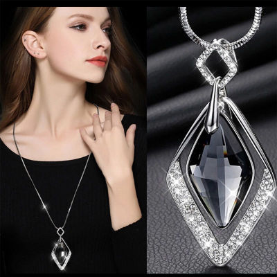 Simple New Elegant Crystal Pendant Korean Style Long Sweater Chain Necklace Women's Autumn and Winter Wild Tassle Fashion Accessories