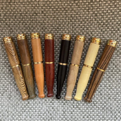 In Stock Wholesale Solid Wood Filter Cigarette Holder Washable Pull Rod Filter Copper Head Wooden Carved Cigarette Holder Smoking Set