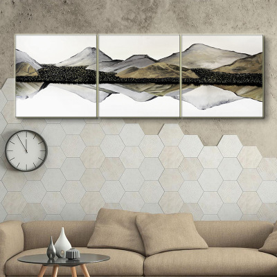 Three-Piece Painting Corridor Decoration Oil Painting Mountains and Rivers Background Painting Simple Style Living Room Mural Bedroom Sofa Background Mural